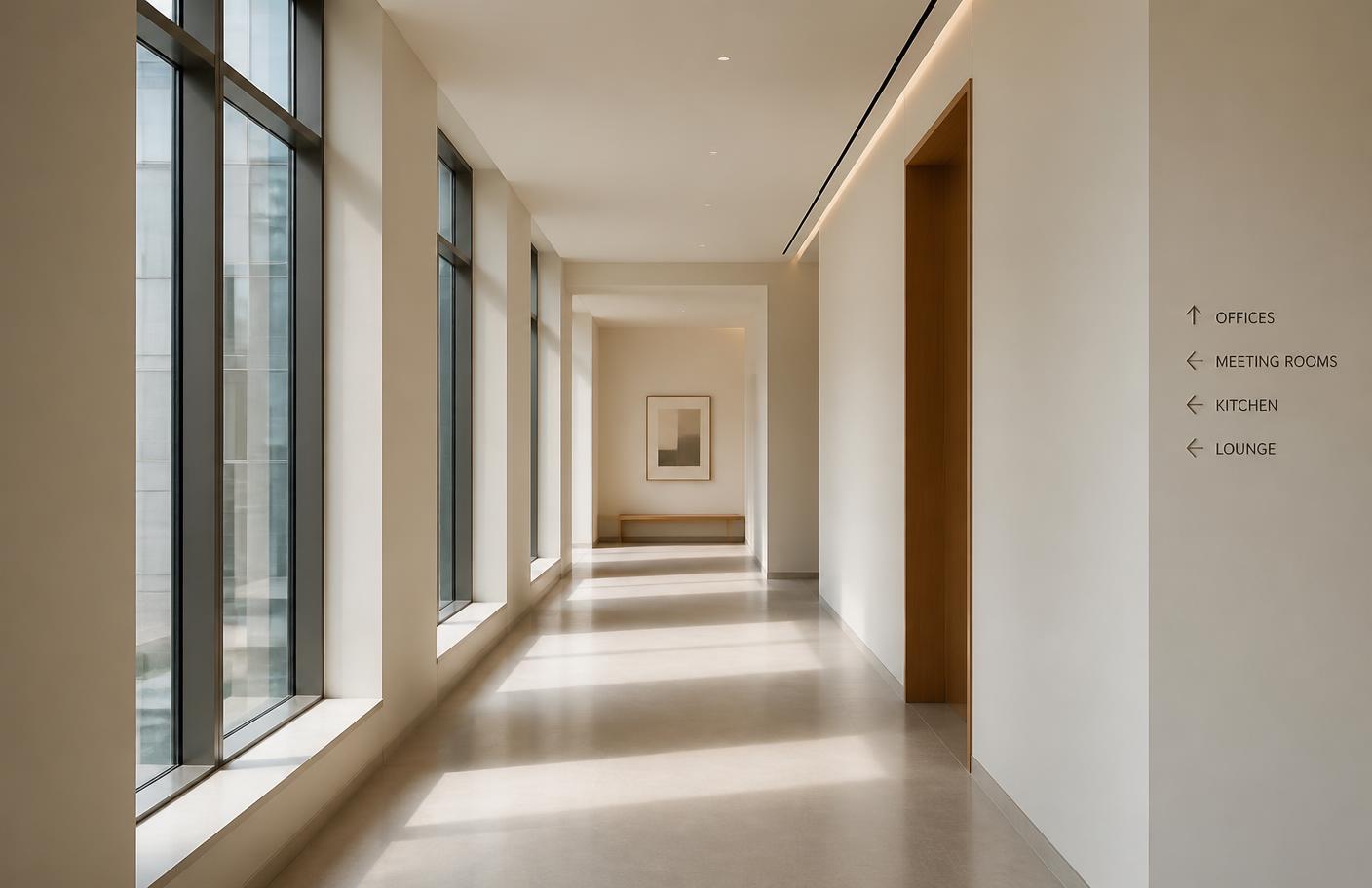 Couloir lumineux d'un espace de bureaux contemporain